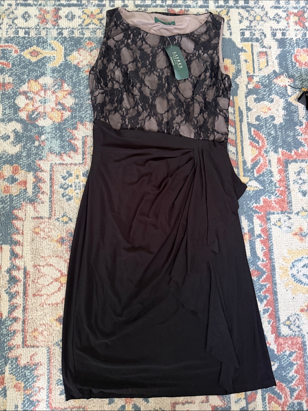 Lauren Ralph Lauren Black Lace-Overlay Sleeveless Midi Dress
